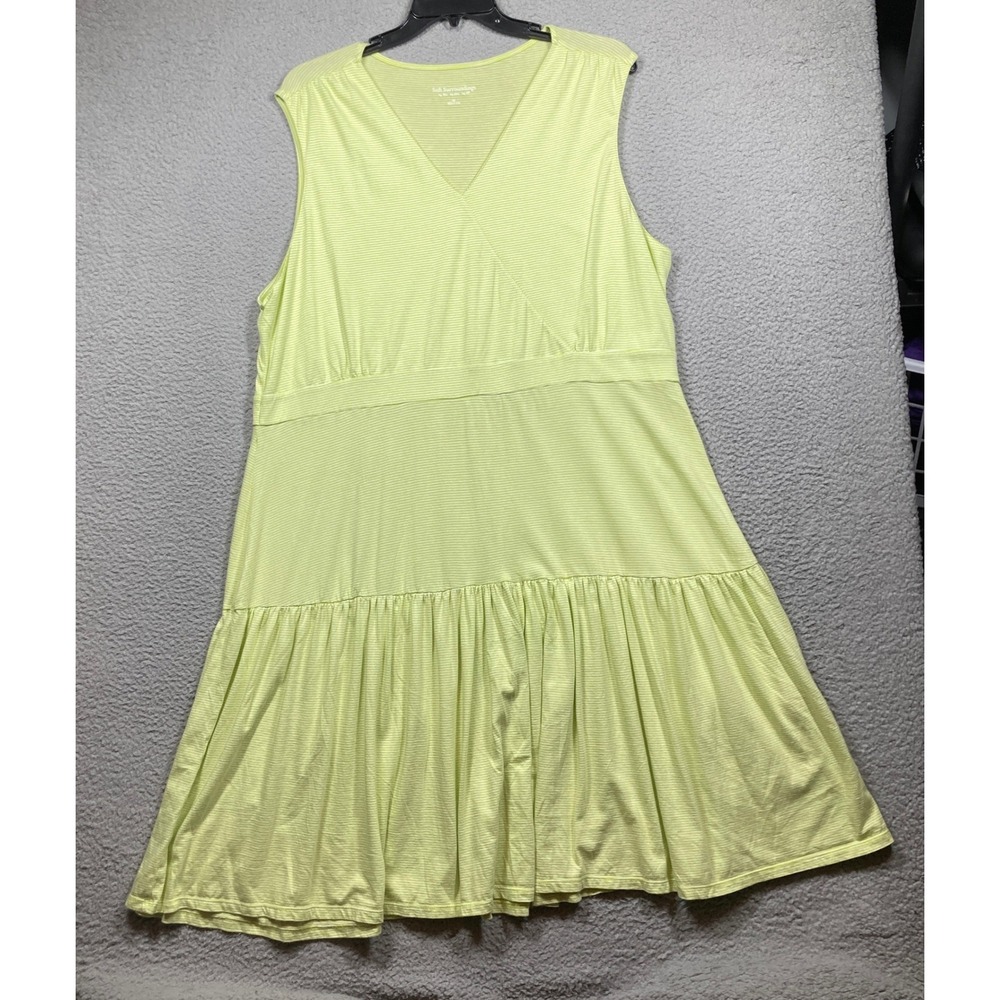 Soft Surroundings Dress Womens 3X Lime Green Striped Tiered Faux Wrap Sleeveless